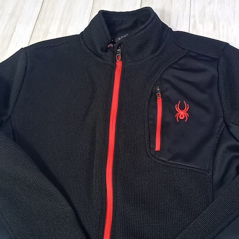 Spyder Fleece Lined Zip Up Jacket Size Youth XL (18-20) Black/ Red - Picture 6 of 15